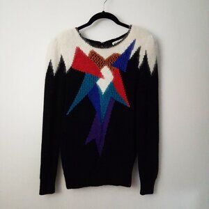 80s Vintage Sweater HOLT RENFREW Geometric Color Block Soft Shoulder Pads